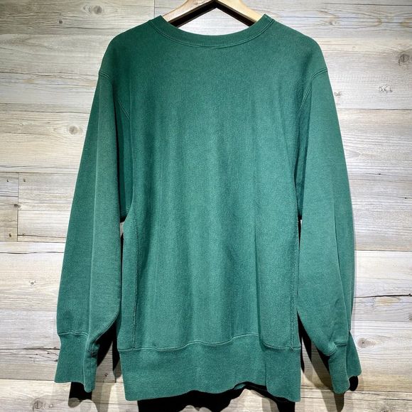 Vintage Champion Reverse Weave Sweatshirt Green 90s Spell Out Logo Men’s XL USA - Picture 2 of 14